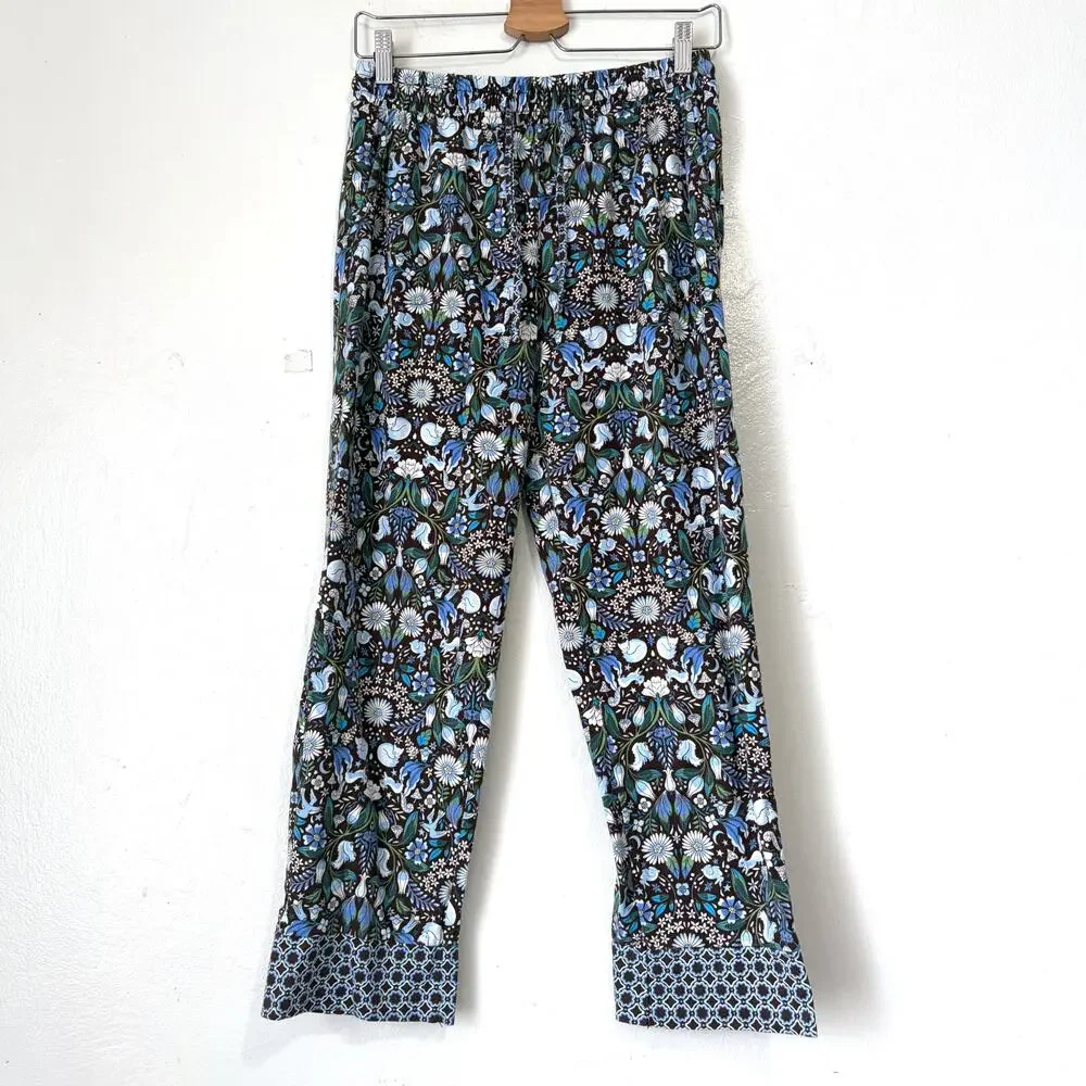 Vera Bradley 100% Cotton Forest Notch Collar Pajama Set Blue Brown Size S